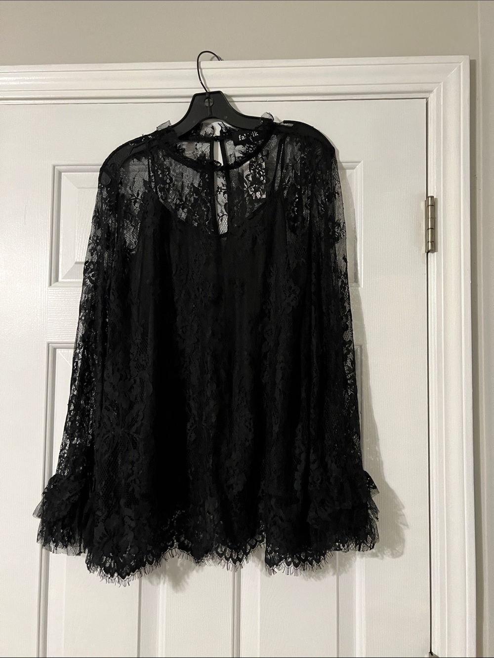 Fab’rik Black Lace Long Sleeve Sheer Blouse NWT